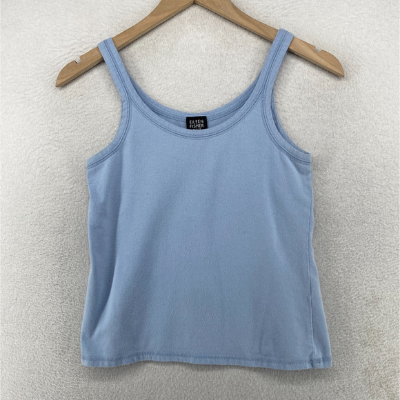 EILEEN FISHER Tank Top PP Stretch Cotton Jersey Cami Scoop Neck Shell Blue USA - Picture 1 of 10